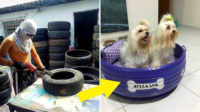 Brazilian Artist Turns Old Tires Into Colorful Pet Beds