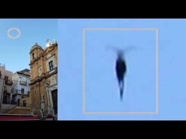 Flying humanoid with wings filmed over Agrigento, IT